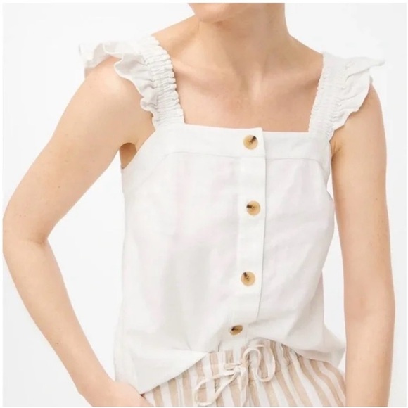 J. Crew Tops - J. Crew White Button-Front Ruffle Blouse